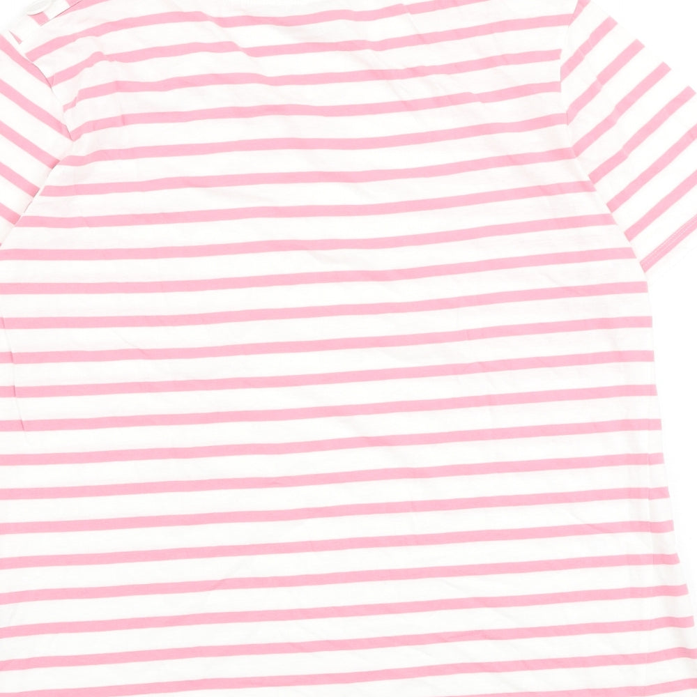 Warehouse Womens Pink Striped Cotton Basic T-Shirt Size 12 Round Neck