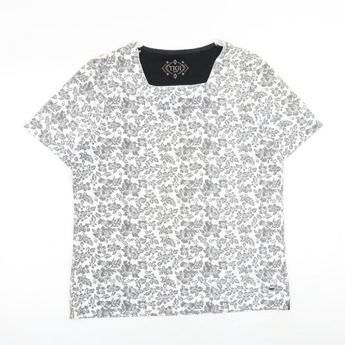 TIGI Womens White Geometric Cotton Basic T-Shirt Size 14 Square Neck - Size 14-16