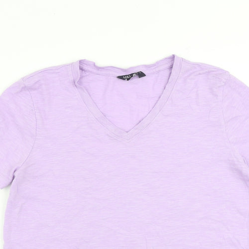 Marks and Spencer Womens Purple 100% Cotton Basic T-Shirt Size 10 V-Neck