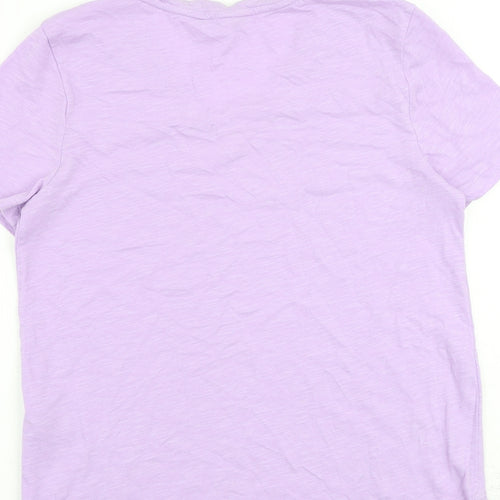 Marks and Spencer Womens Purple 100% Cotton Basic T-Shirt Size 10 V-Neck