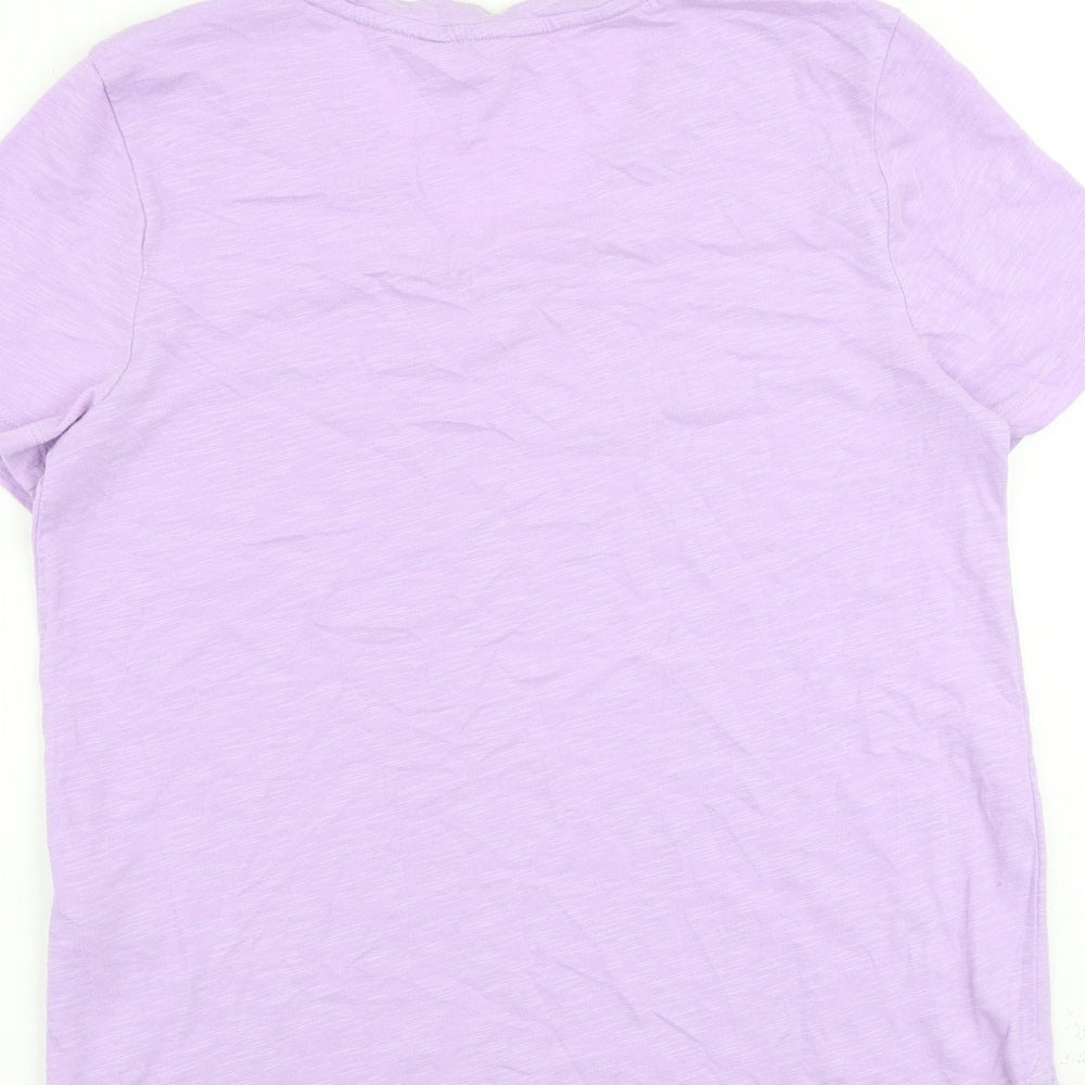 Marks and Spencer Womens Purple 100% Cotton Basic T-Shirt Size 10 V-Neck