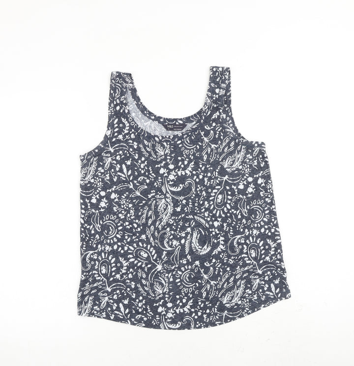 Marks and Spencer Womens Grey Geometric Flax Basic Tank Size 10 Round Neck