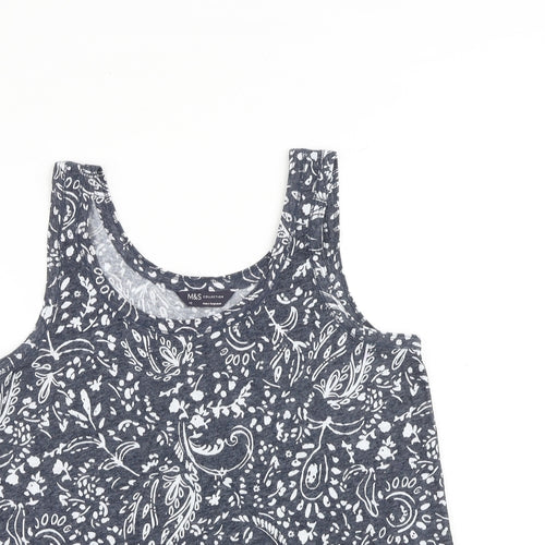 Marks and Spencer Womens Grey Geometric Flax Basic Tank Size 10 Round Neck