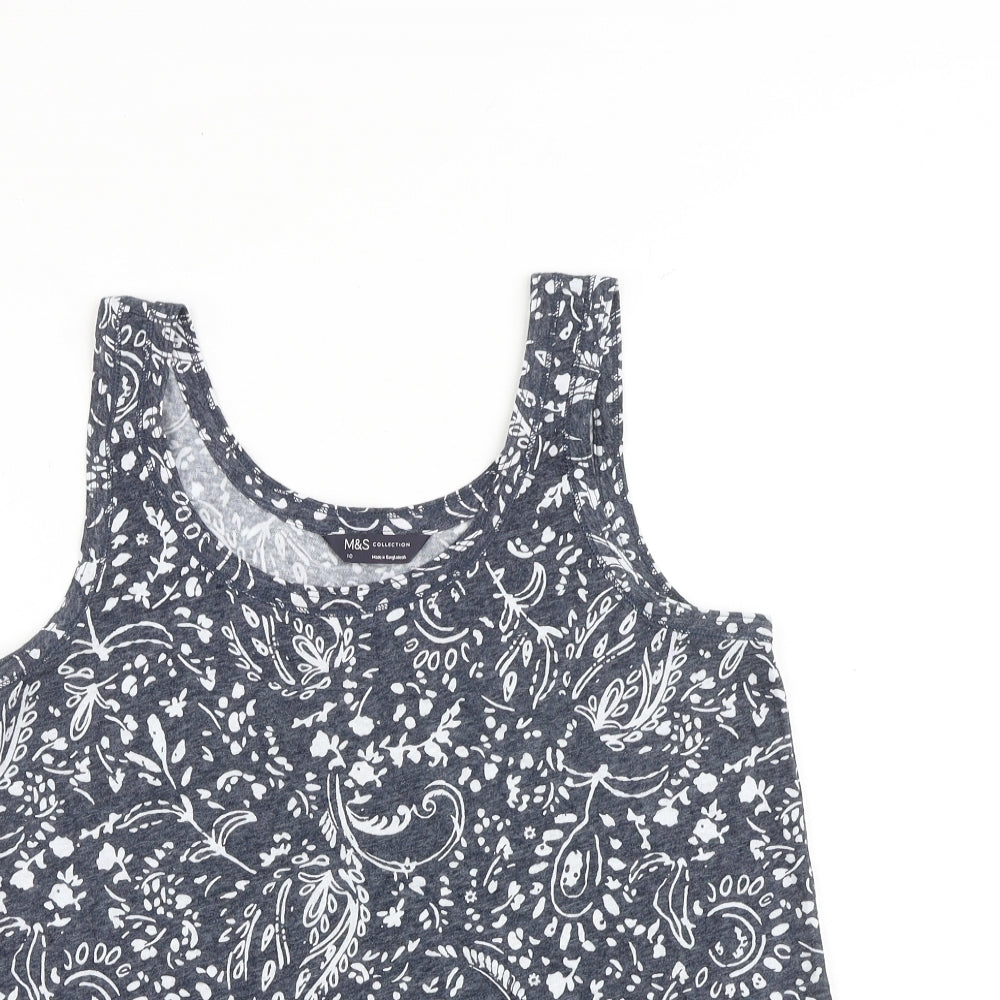 Marks and Spencer Womens Grey Geometric Flax Basic Tank Size 10 Round Neck