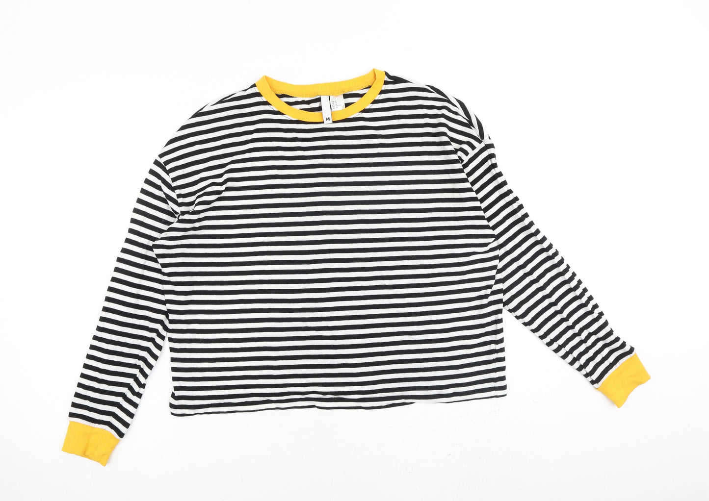H&M Womens Multicoloured Striped 100% Cotton Basic T-Shirt Size M Round Neck