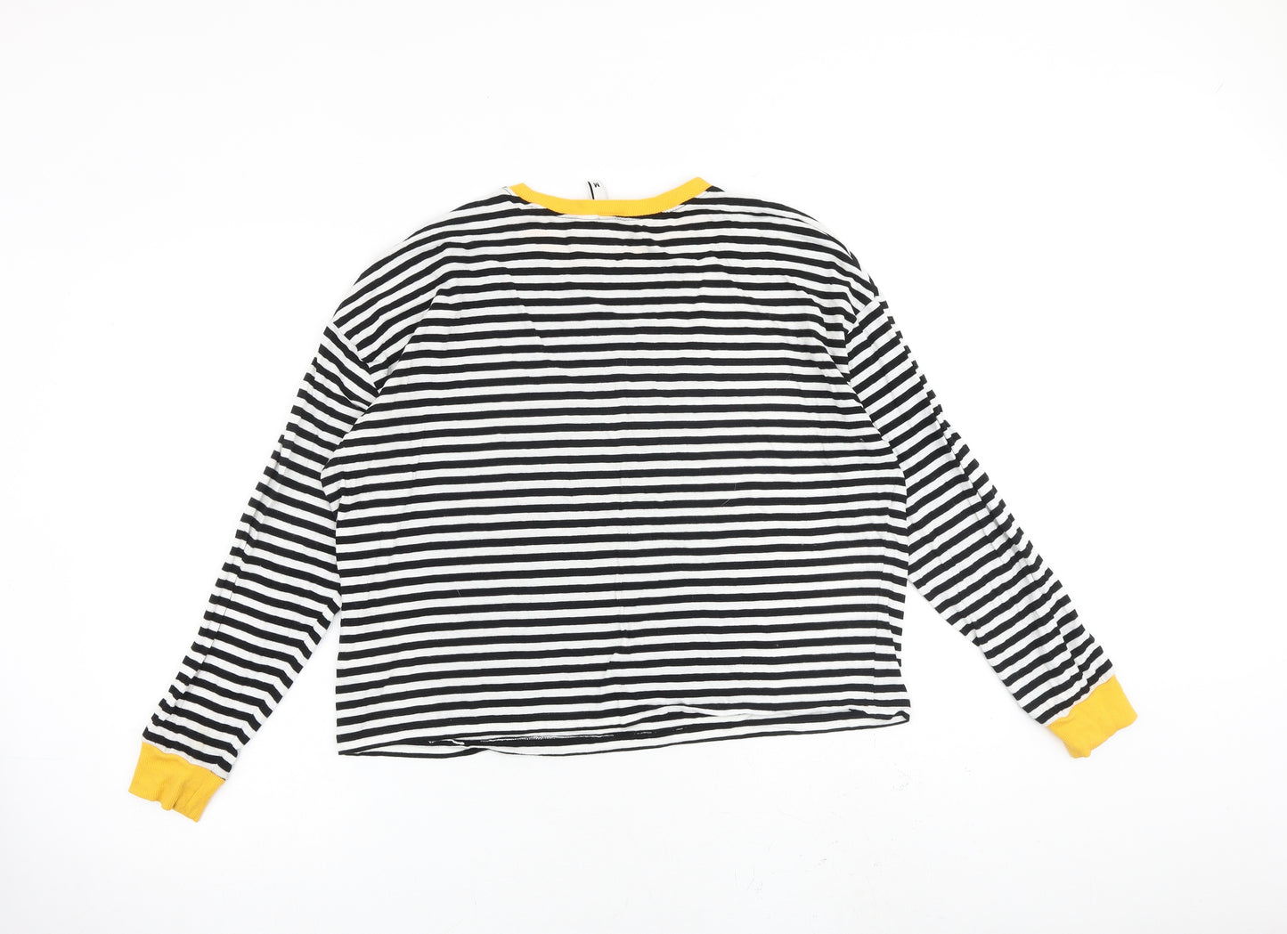 H&M Womens Multicoloured Striped 100% Cotton Basic T-Shirt Size M Round Neck