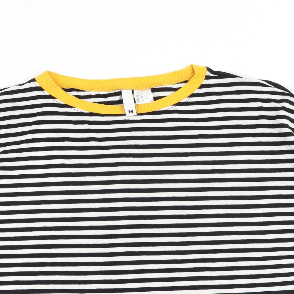 H&M Womens Multicoloured Striped 100% Cotton Basic T-Shirt Size M Round Neck