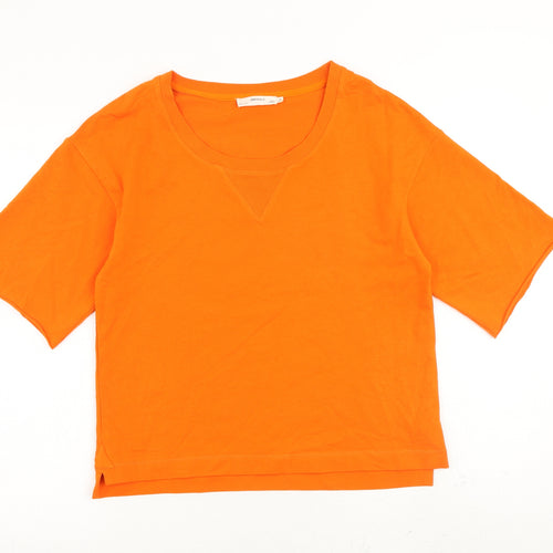 Zara Womens Orange Cotton Cropped T-Shirt Size S Scoop Neck