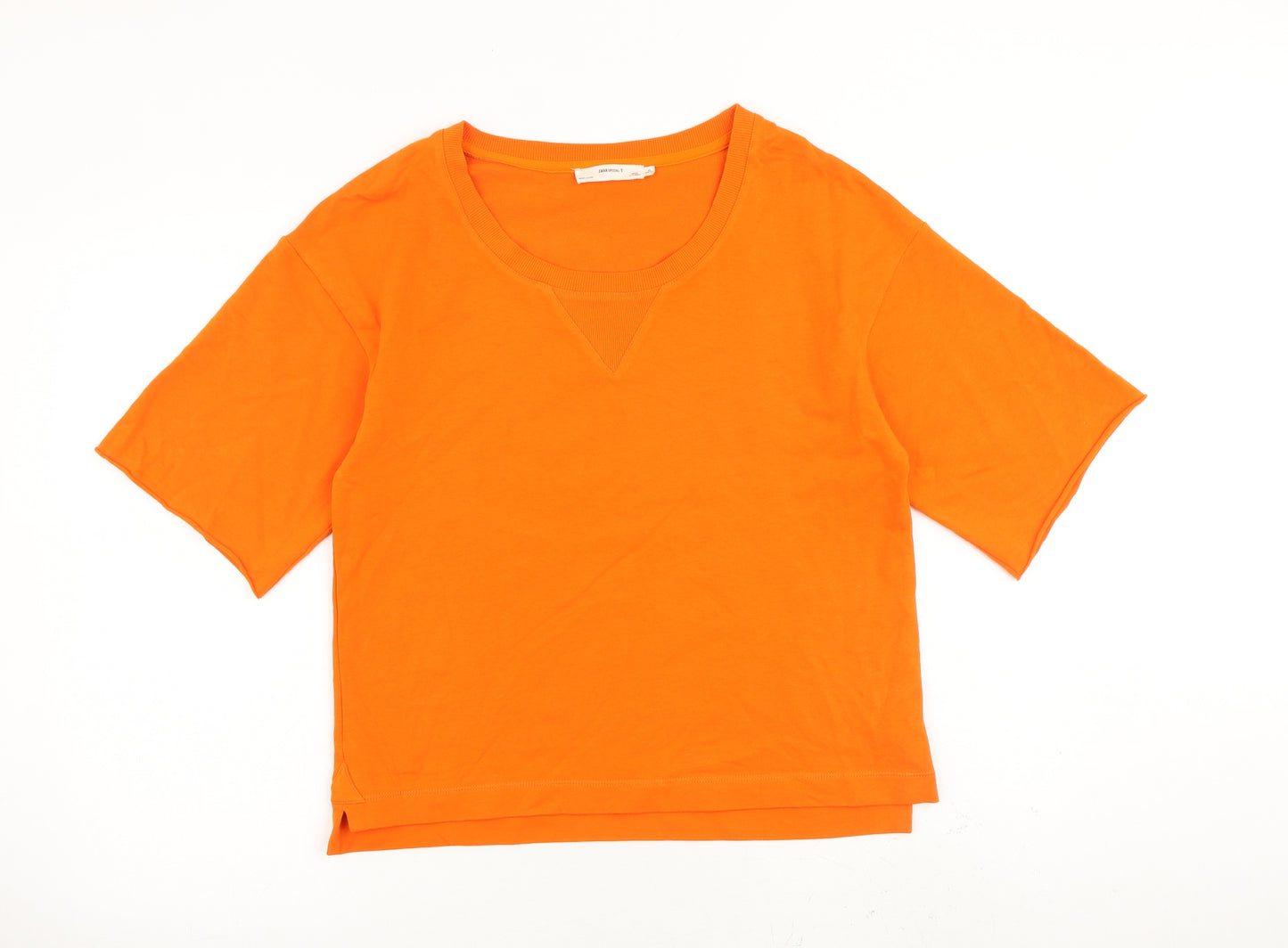 Zara Womens Orange Cotton Cropped T-Shirt Size S Scoop Neck