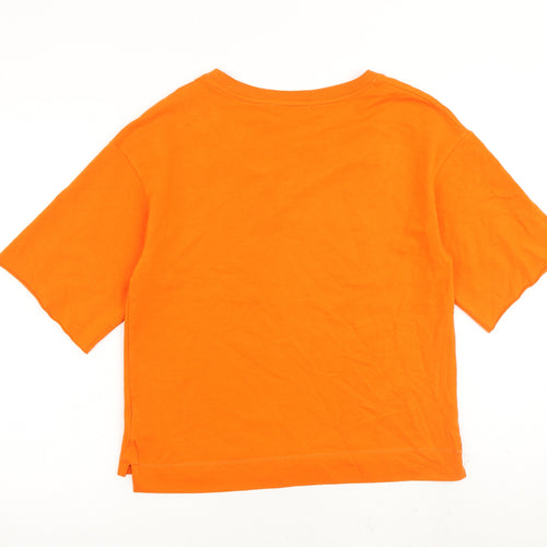 Zara Womens Orange Cotton Cropped T-Shirt Size S Scoop Neck