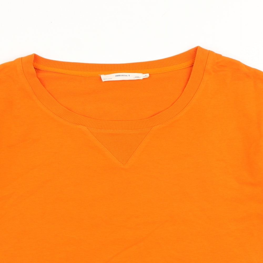 Zara Womens Orange Cotton Cropped T-Shirt Size S Scoop Neck