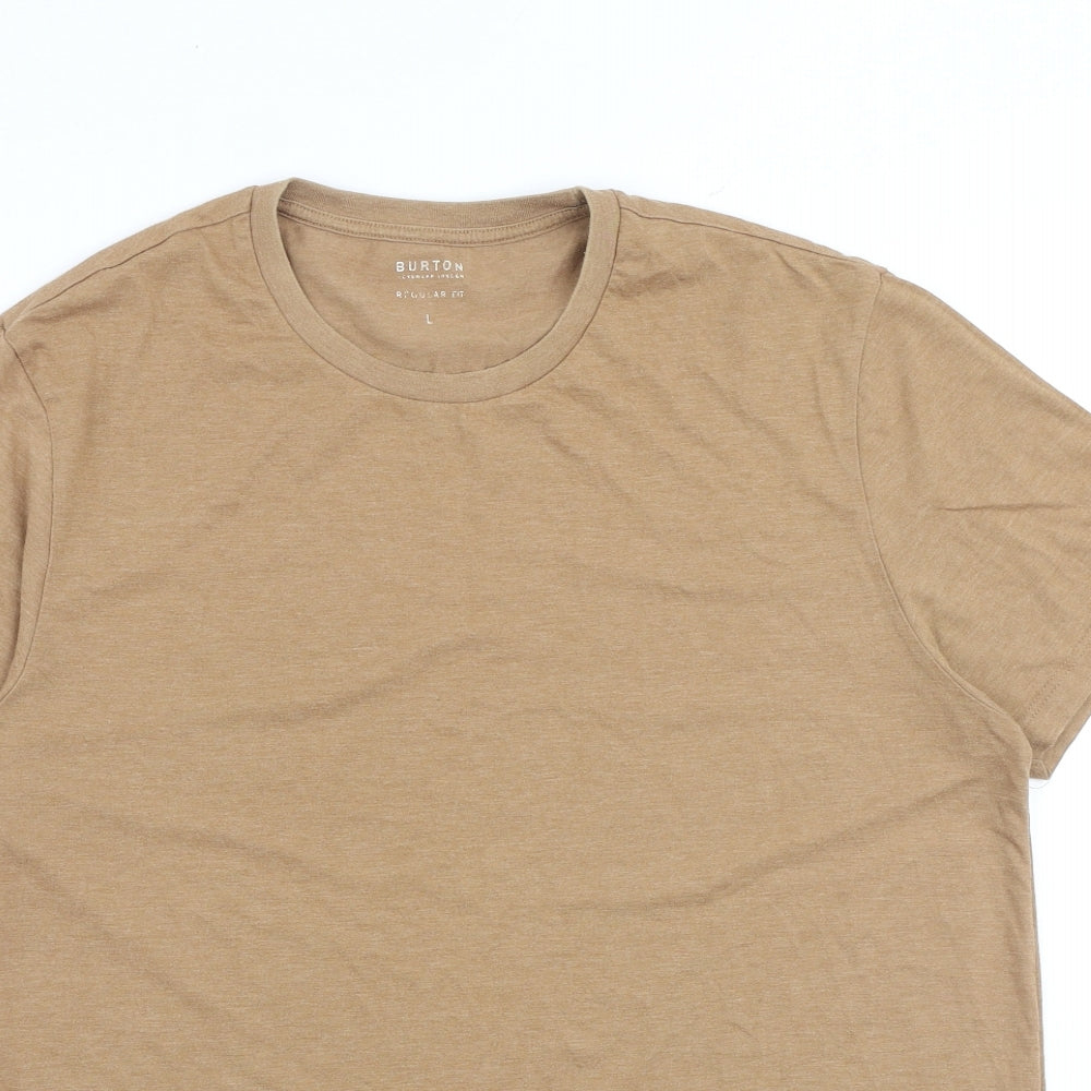 Burton Mens Brown Cotton T-Shirt Size L Crew Neck
