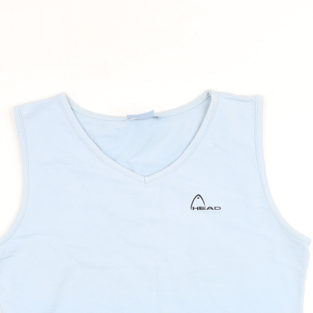 HEAD Womens Blue Cotton Cropped Tank Size 14 V-Neck
