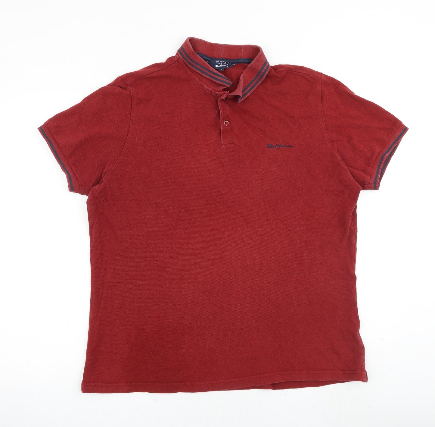 Ben Sherman Mens Red 100% Cotton Polo Size L Collared Button