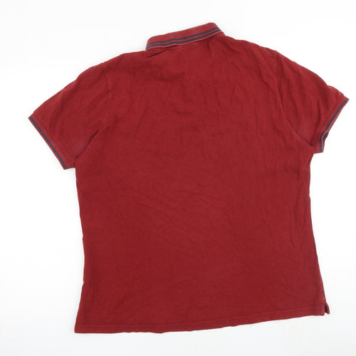 Ben Sherman Mens Red 100% Cotton Polo Size L Collared Button