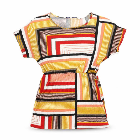 Front view of Store Twenty One women’s multicoloured geometric viscose basic blouse, size UK 12, round neck