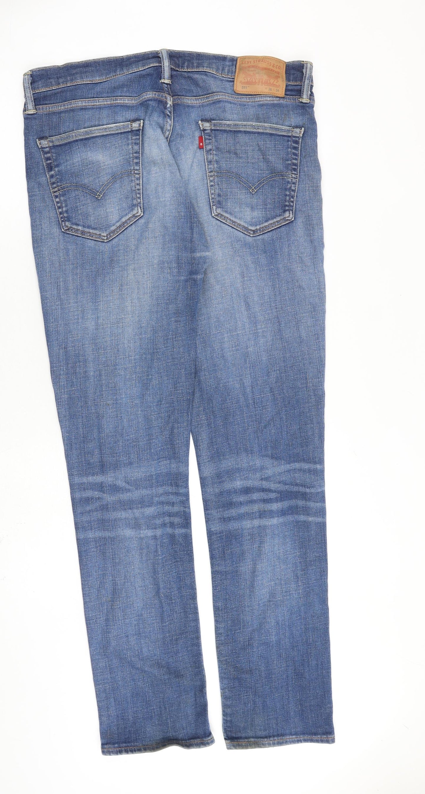 Levis Mens Blue Cotton Straight Jeans Size 36 in L34 in Regular Zip