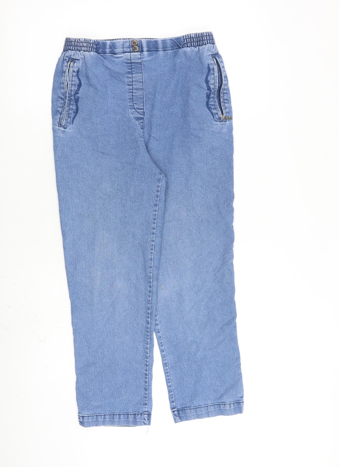 New Fashion Womens Blue Cotton Straight Jeans Size 14 L26 in Regular Zip