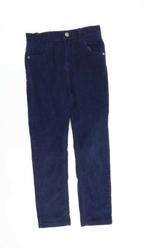 M&Co Girls Blue Cotton Carrot Trousers Size 6-7 Years L21 in Regular Zip