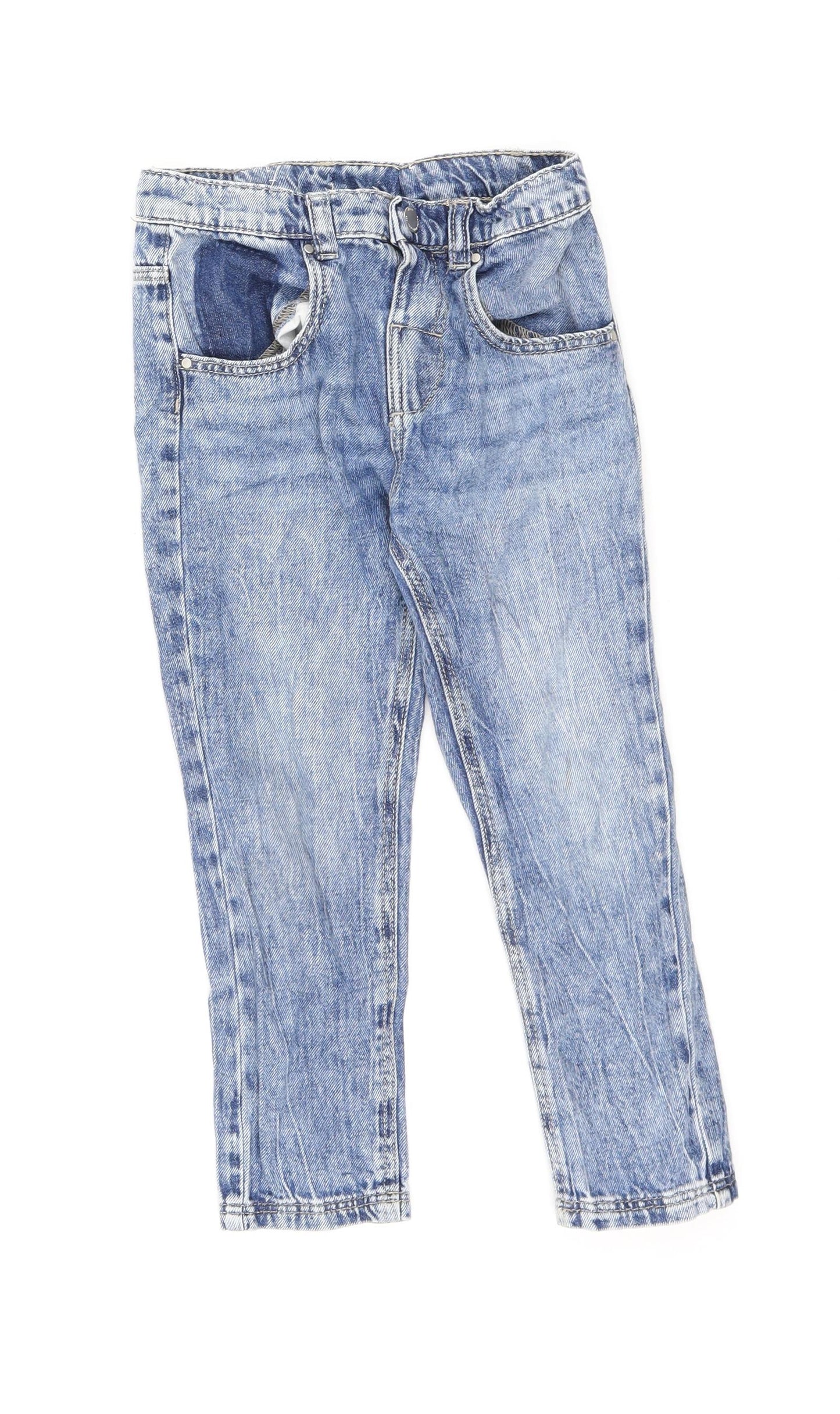 NEXT Girls Blue 100% Cotton Skinny Jeans Size 4-5 Years Regular Button