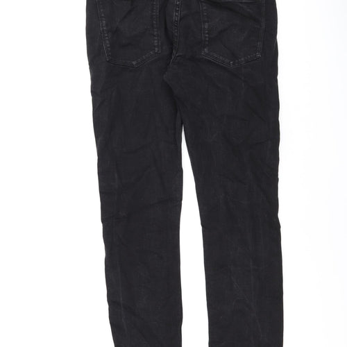 Marks and Spencer Mens Black Cotton Straight Jeans Size 32 in L31 in Slim Zip