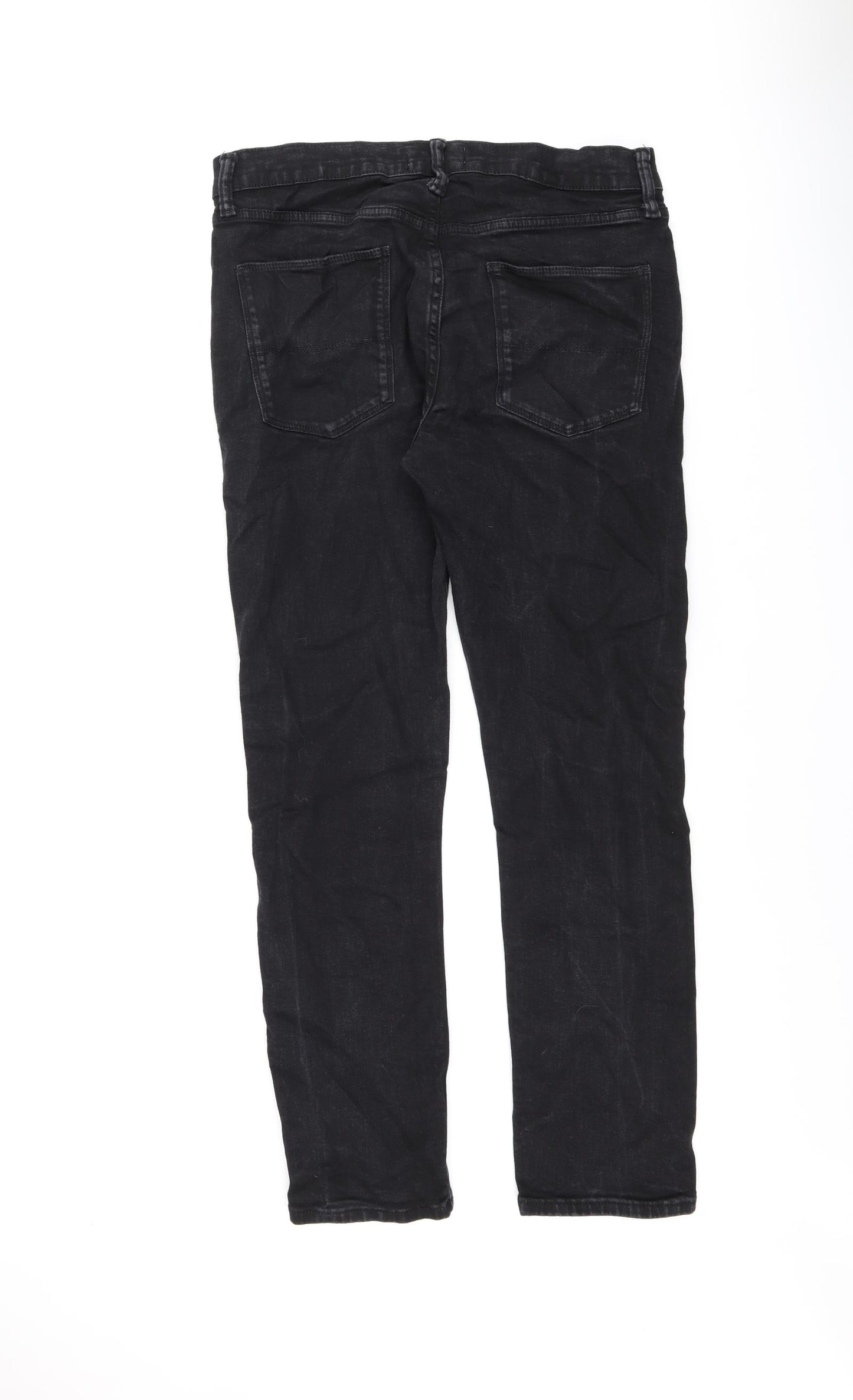 Marks and Spencer Mens Black Cotton Straight Jeans Size 32 in L31 in Slim Zip