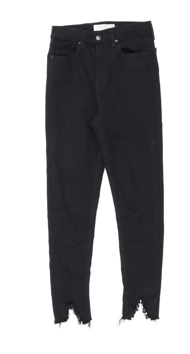 Topshop Womens Black Cotton Skinny Jeans Size 26 in L30 in Regular Zip - Distressed Hems