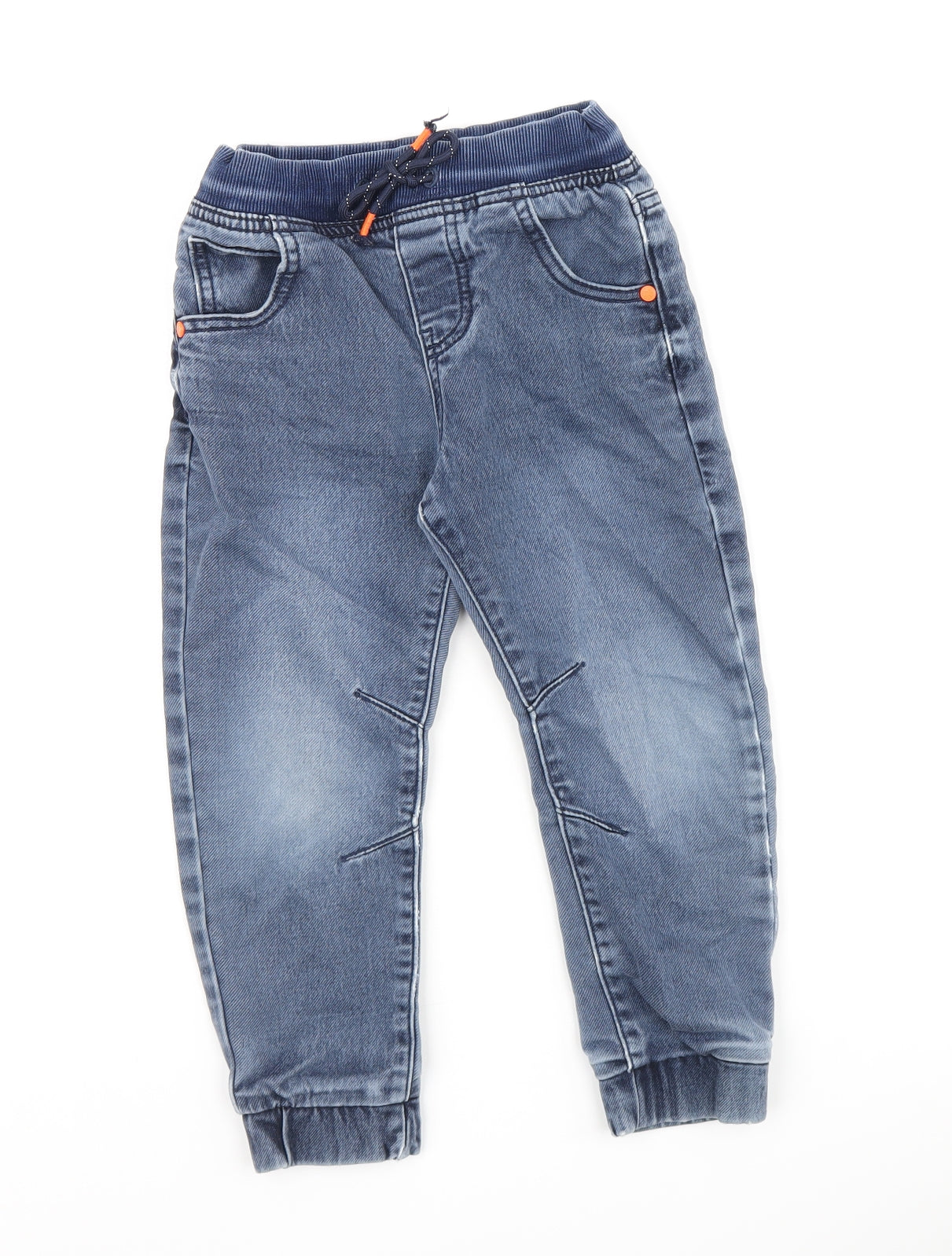 F&F Boys Blue Cotton Tapered Jeans Size 4-5 Years Regular Drawstring - Cuffed