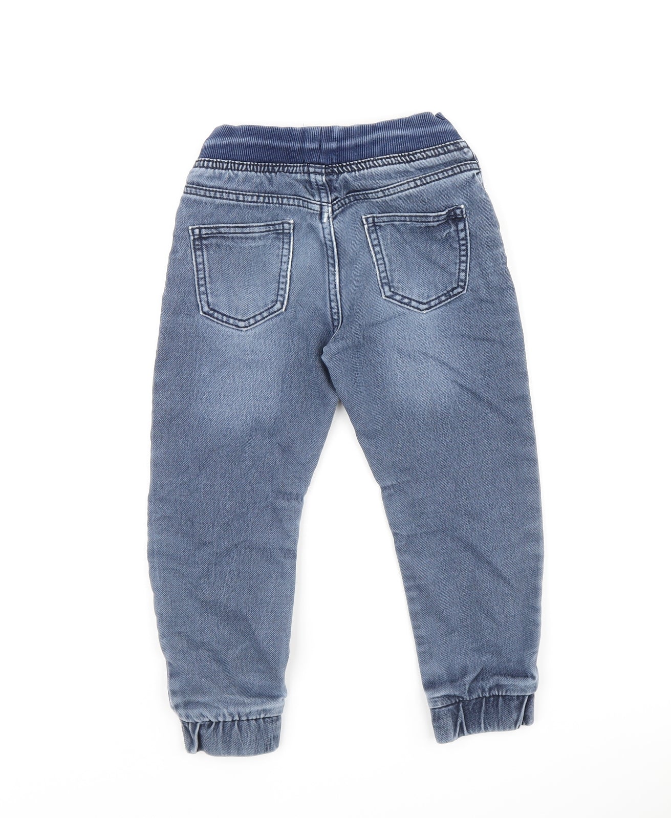 F&F Boys Blue Cotton Tapered Jeans Size 4-5 Years Regular Drawstring - Cuffed