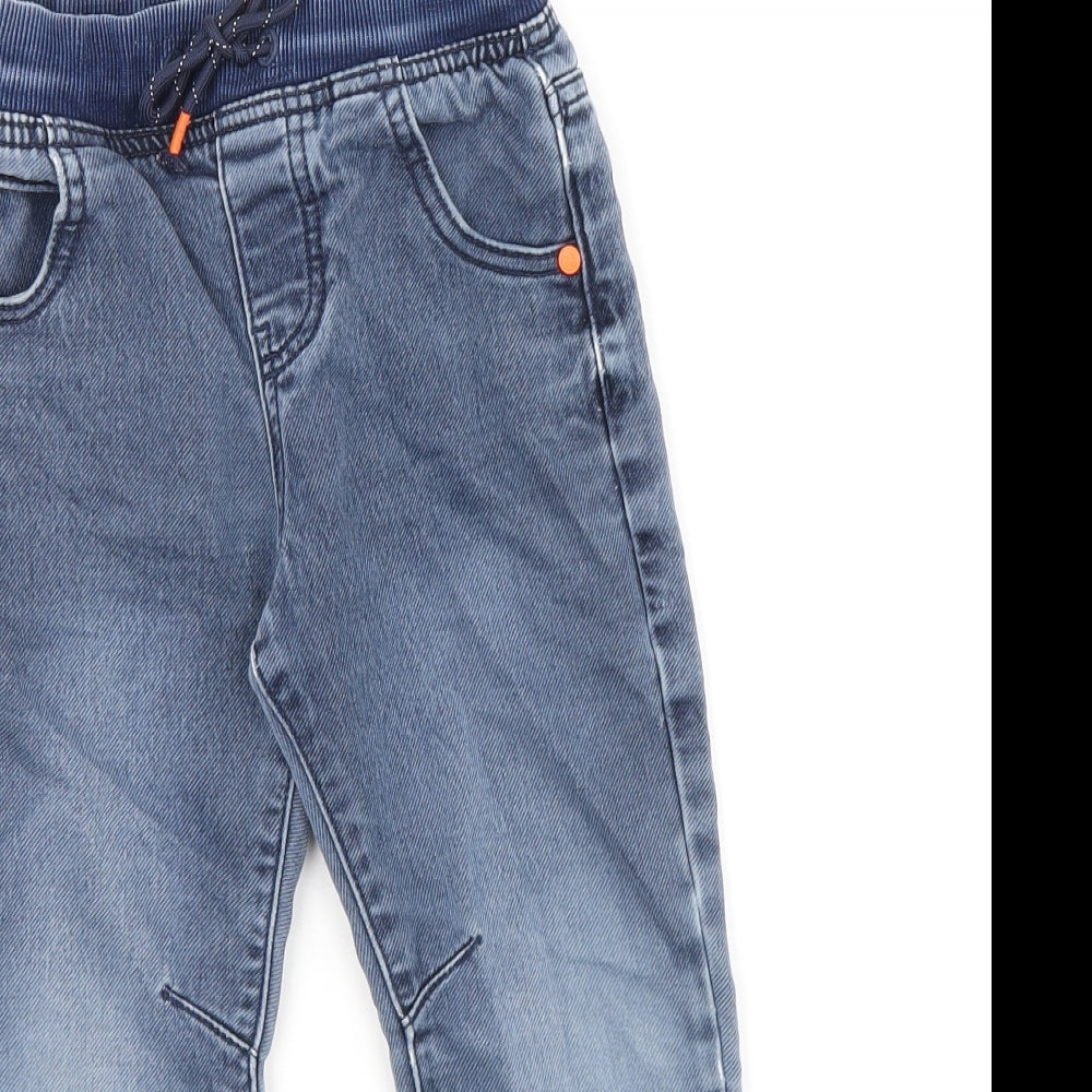 F&F Boys Blue Cotton Tapered Jeans Size 4-5 Years Regular Drawstring - Cuffed