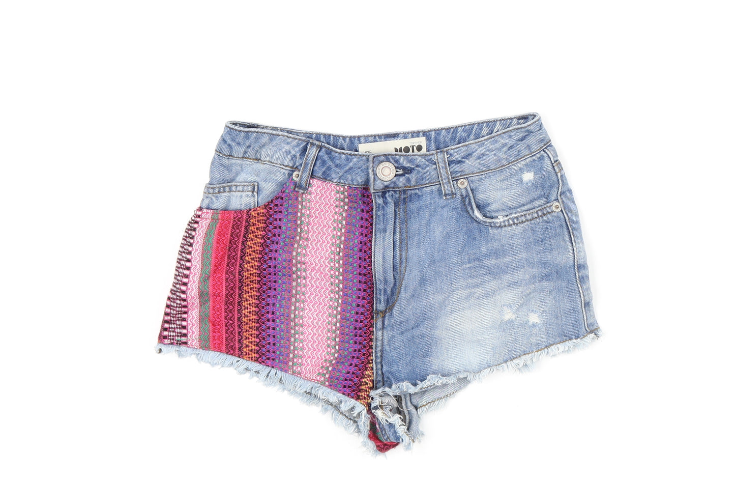 Topshop Womens Blue Cotton Cut-Off Shorts Size 8 L3.5 in Regular Zip