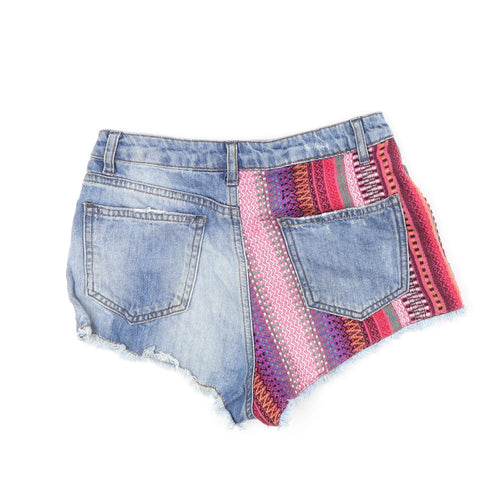Topshop Womens Blue Cotton Cut-Off Shorts Size 8 L3.5 in Regular Zip