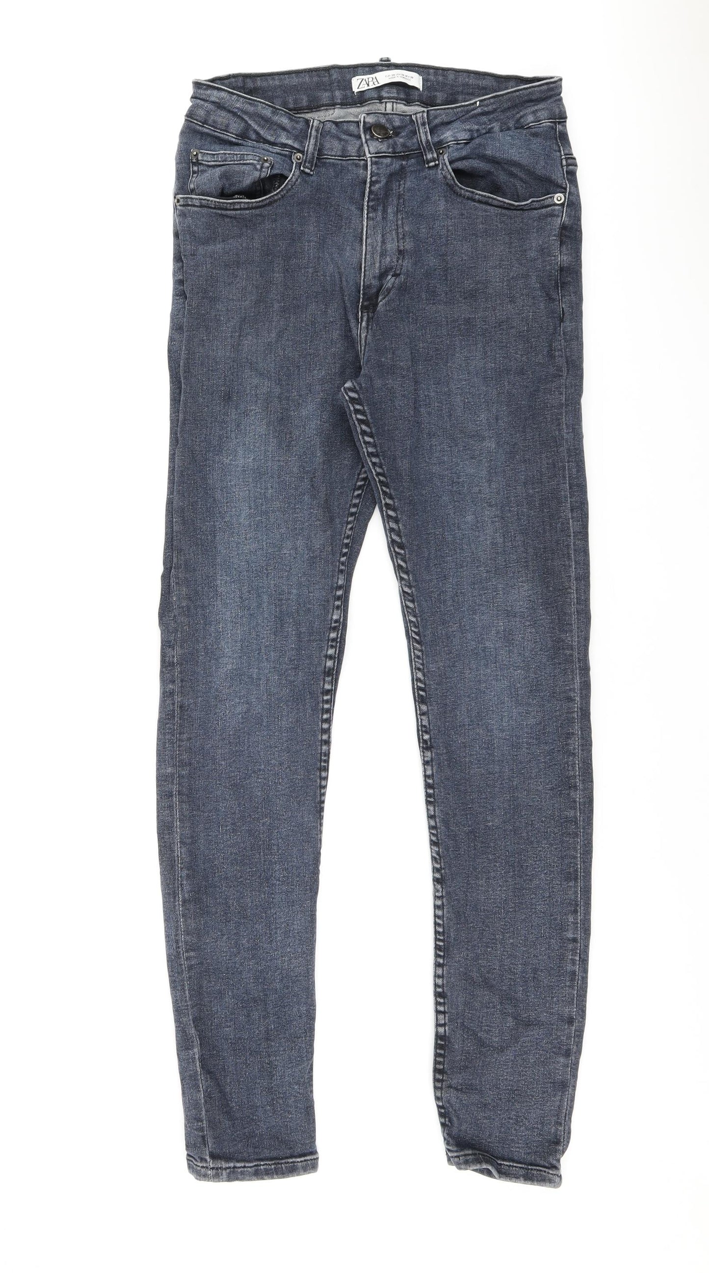 Zara Womens Blue Cotton Skinny Jeans Size 8 L28 in Regular Zip