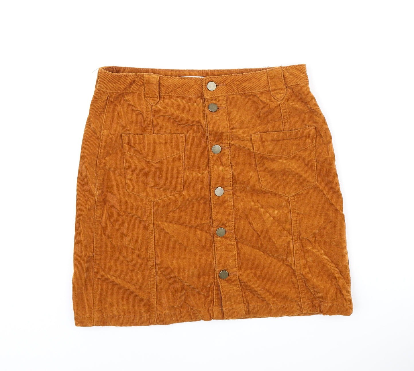 TU Womens Orange Cotton A-Line Skirt Size 10 Button