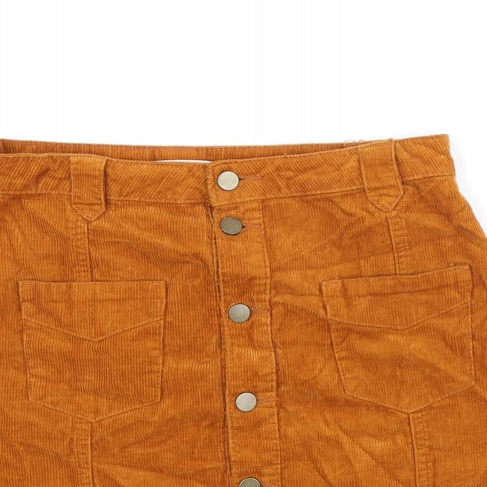 TU Womens Orange Cotton A-Line Skirt Size 10 Button