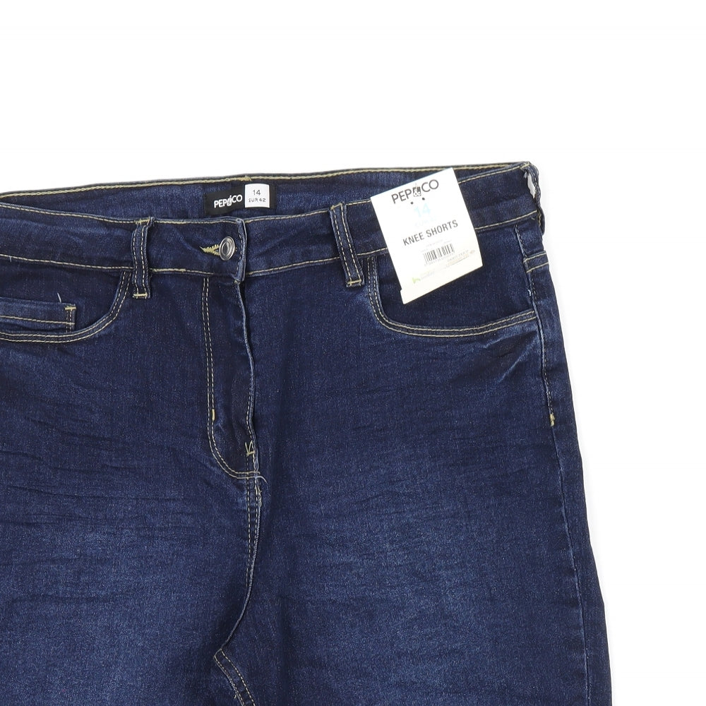 Pep & Co Womens Blue Cotton Skimmer Shorts Size 14 L10 in Regular Zip