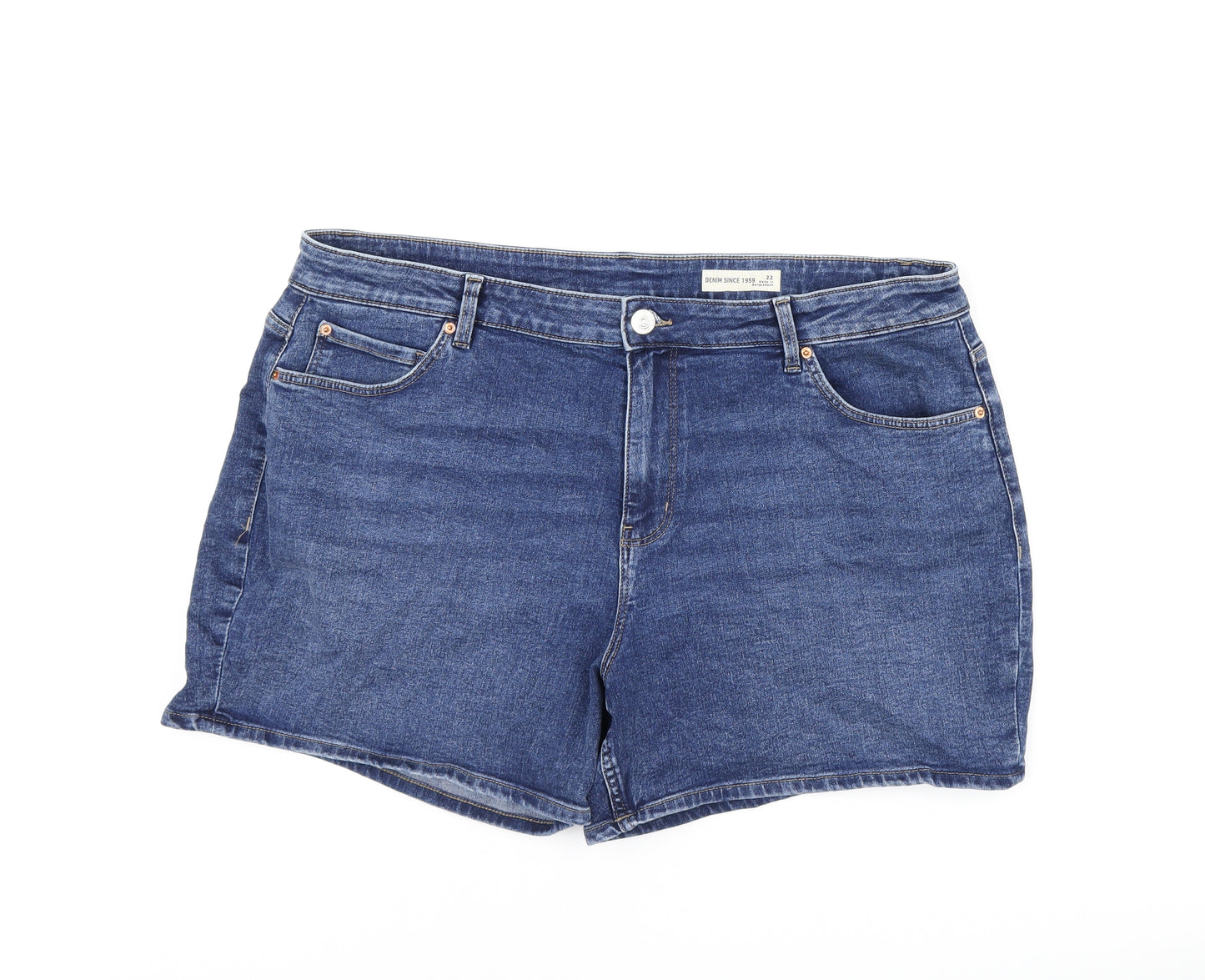Marks and Spencer Womens Blue Cotton Hot Pants Shorts Size 22 L4.5 in Regular Zip