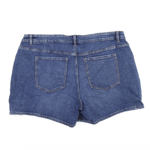 Marks and Spencer Womens Blue Cotton Hot Pants Shorts Size 22 L4.5 in Regular Zip