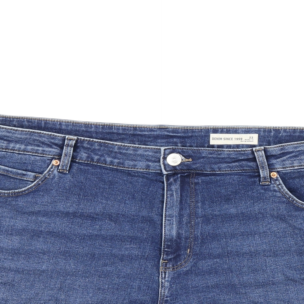 Marks and Spencer Womens Blue Cotton Hot Pants Shorts Size 22 L4.5 in Regular Zip