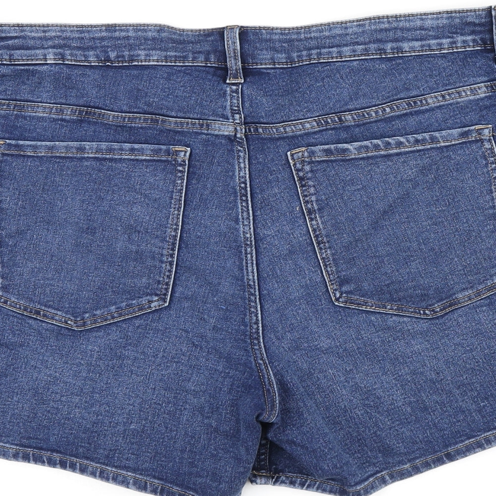Marks and Spencer Womens Blue Cotton Hot Pants Shorts Size 22 L4.5 in Regular Zip