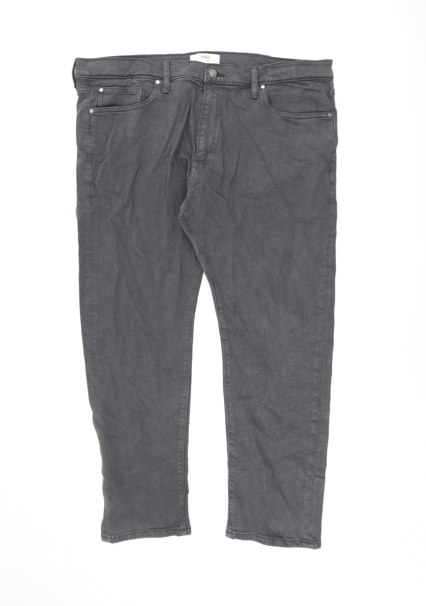 Marks and Spencer Mens Grey Cotton Straight Jeans Size 40 in L29 in Regular Zip