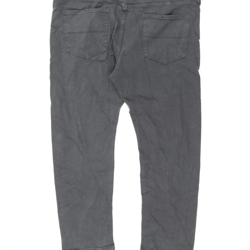 Marks and Spencer Mens Grey Cotton Straight Jeans Size 40 in L29 in Regular Zip
