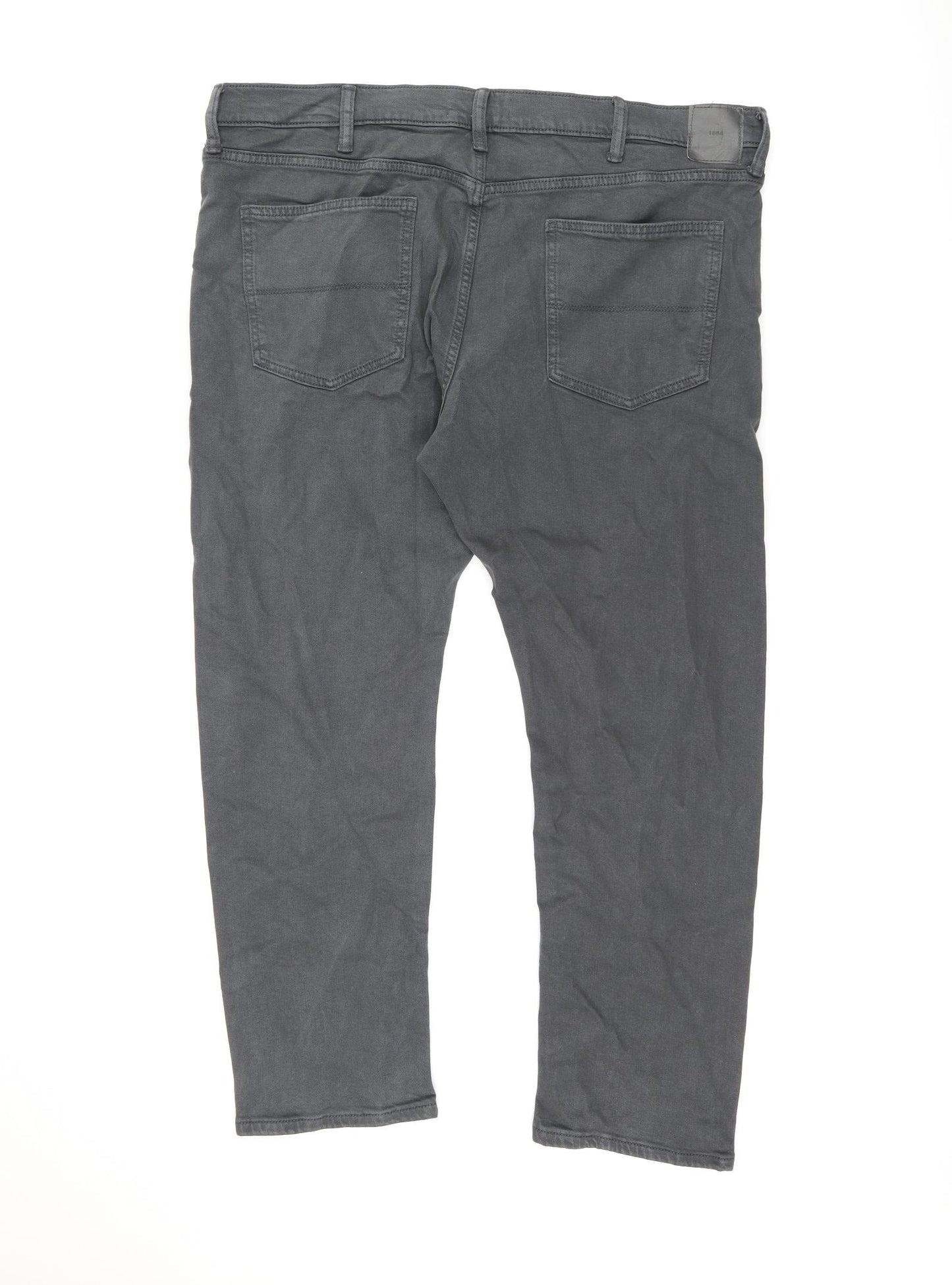 Marks and Spencer Mens Grey Cotton Straight Jeans Size 40 in L29 in Regular Zip