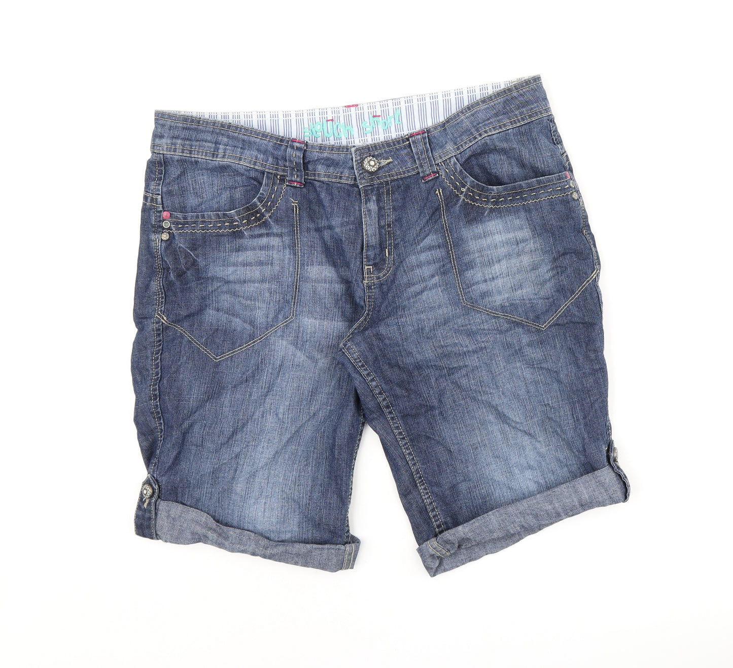 Denim & Co. Womens Blue Cotton Skimmer Shorts Size 14 L11 in Regular Zip