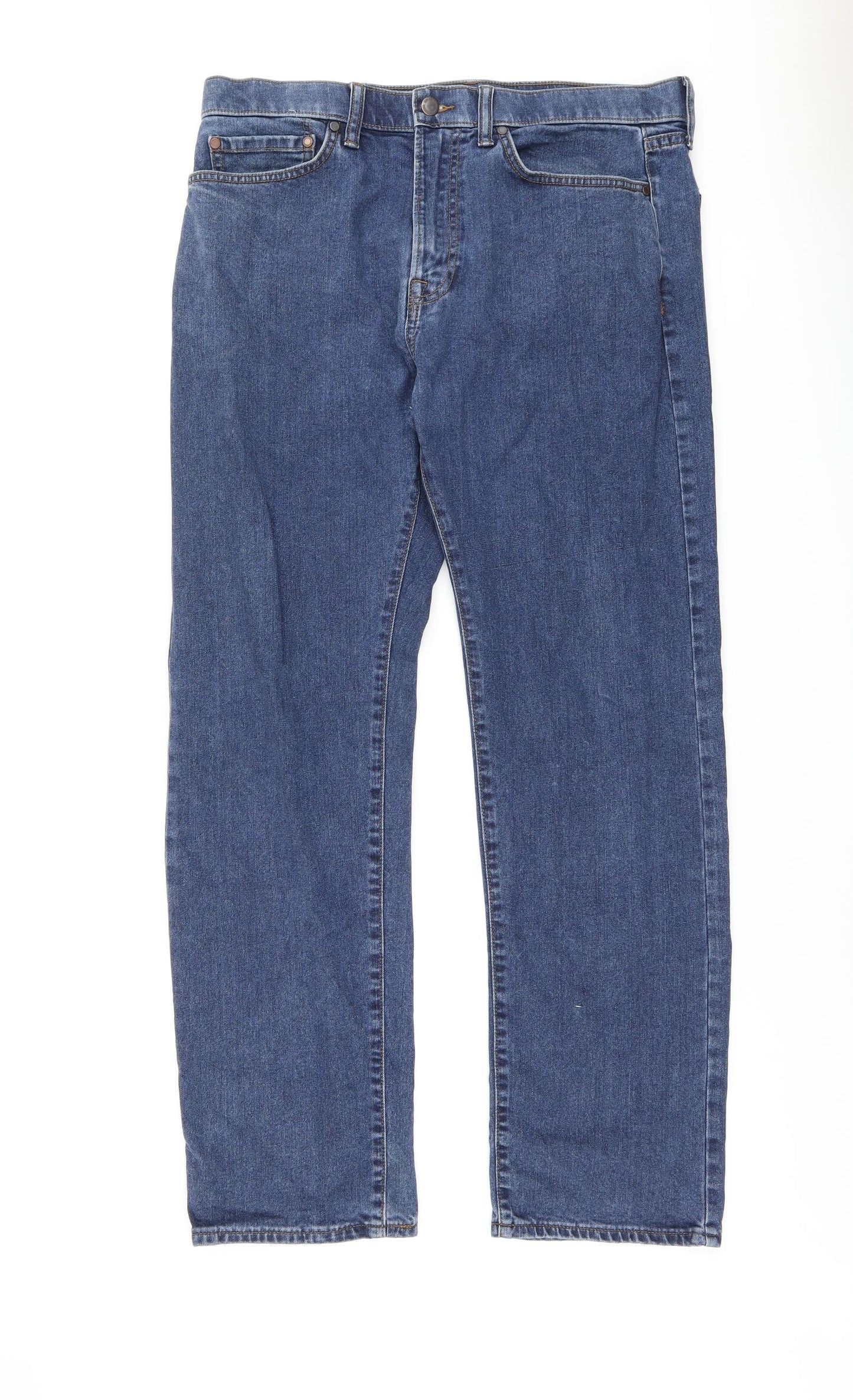 Marks and Spencer Mens Blue Cotton Straight Jeans Size 34 in L31 in Regular Zip