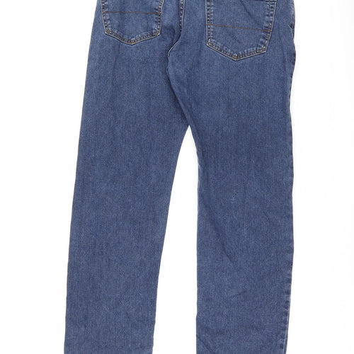 Marks and Spencer Mens Blue Cotton Straight Jeans Size 34 in L31 in Regular Zip