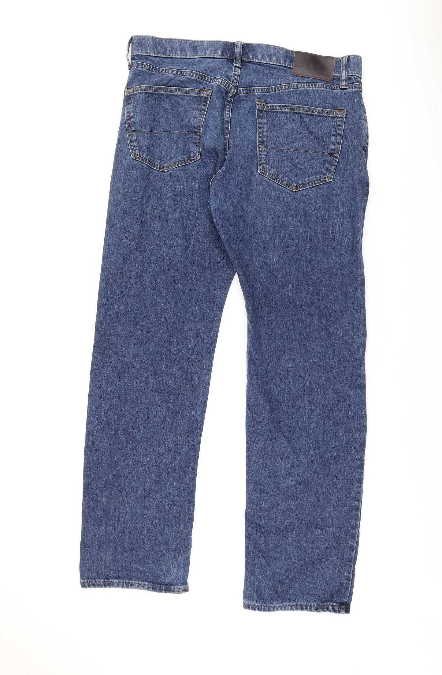 Marks and Spencer Mens Blue Cotton Straight Jeans Size 34 in L31 in Regular Zip