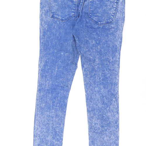 New Look Womens Blue Cotton Skinny Jeans Size 10 L24.5 in Regular Zip - Acid Wash Distressing