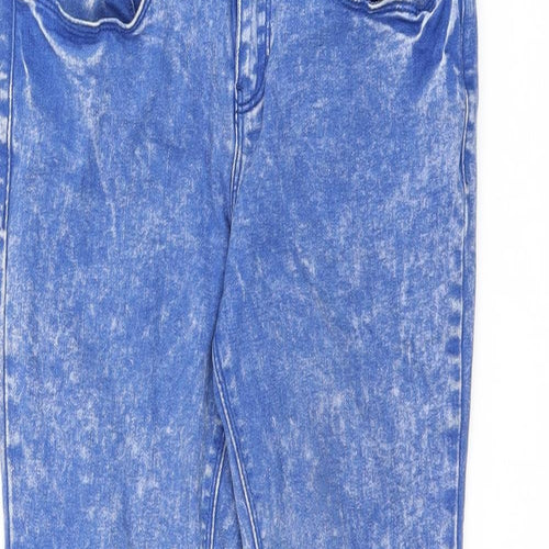 New Look Womens Blue Cotton Skinny Jeans Size 10 L24.5 in Regular Zip - Acid Wash Distressing