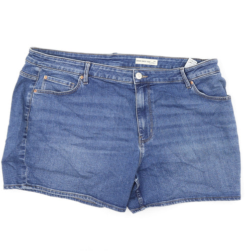Marks and Spencer Womens Blue Cotton Hot Pants Shorts Size 24 L5.5 in Regular Zip